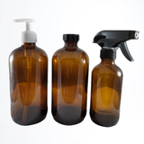16 Oz /8 Oz Amber Glass Bottle With Trigger Spray Pump / Phenolic Cap Or Lotion Pump