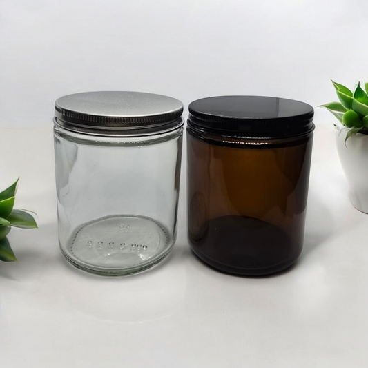 Clear Glass Jars with silver/black cap 9 oz