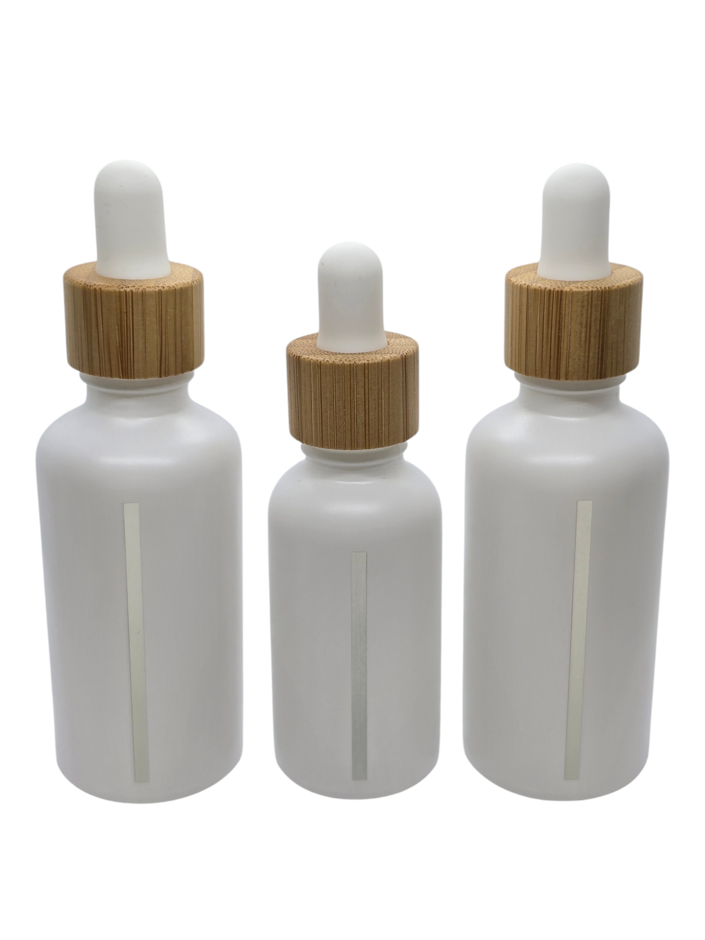 Matte white bamboo glass dropper bottles with window