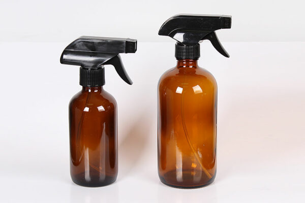 16 Oz /8 Oz Amber Glass Bottle With Trigger Spray Pump / Phenolic Cap Or Lotion Pump