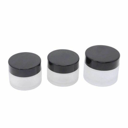 Clear frosted glass jar with Black cap