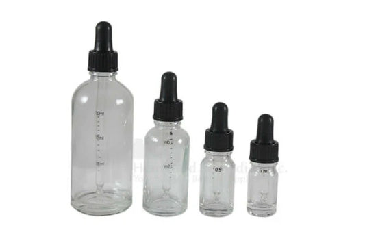 Clear Glass Rounds bottles w/ Glass Droppers