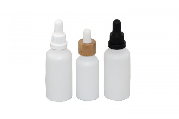 White frosted glass bottle with glass dropper