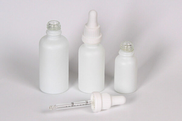 White frosted glass bottle with glass dropper