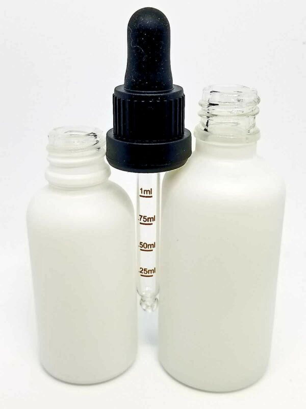 White frosted glass bottle with glass dropper