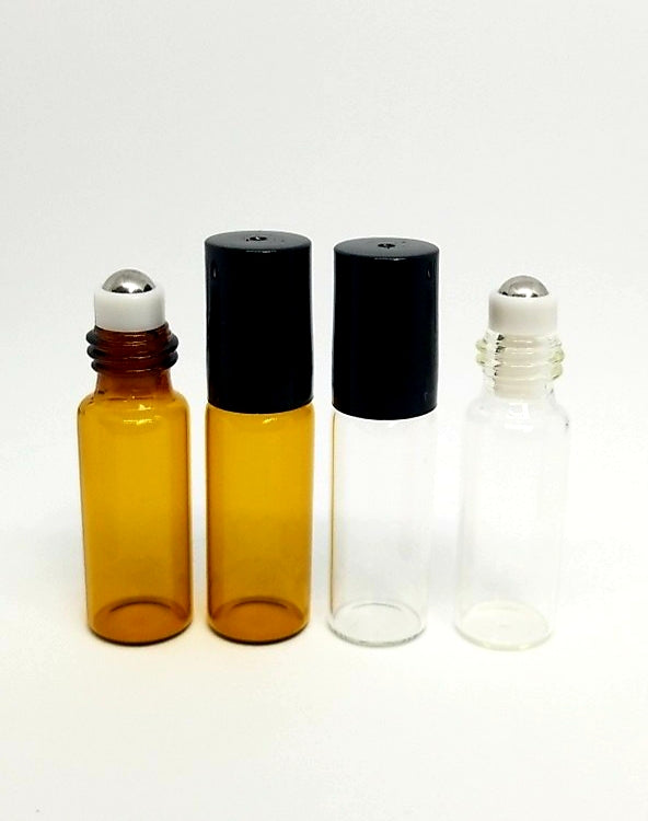 Glass Roll On Bottles 5ml W/ Steel Ball And Caps