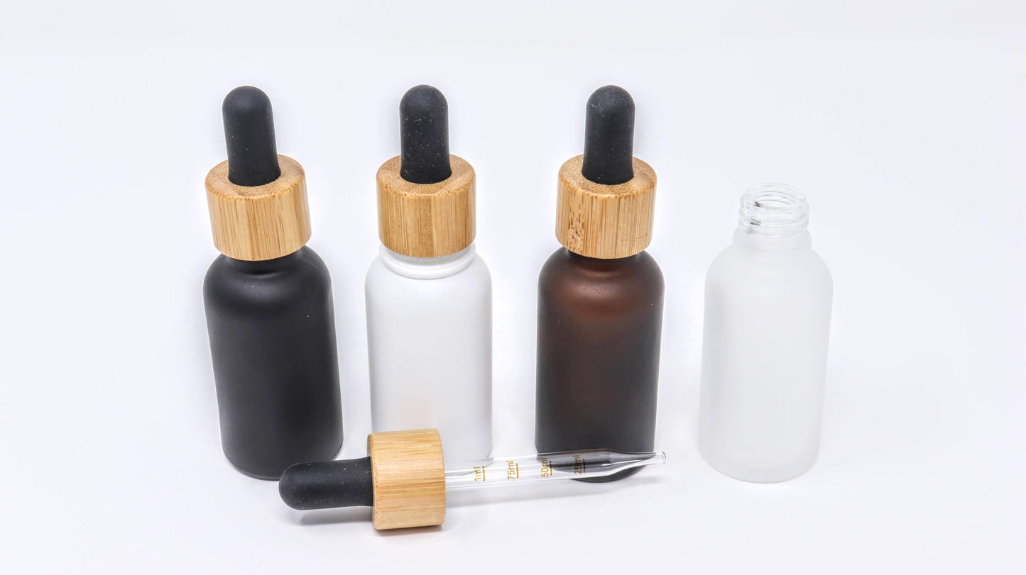 Frosted Glass Bottle With Bamboo Glass Dropper