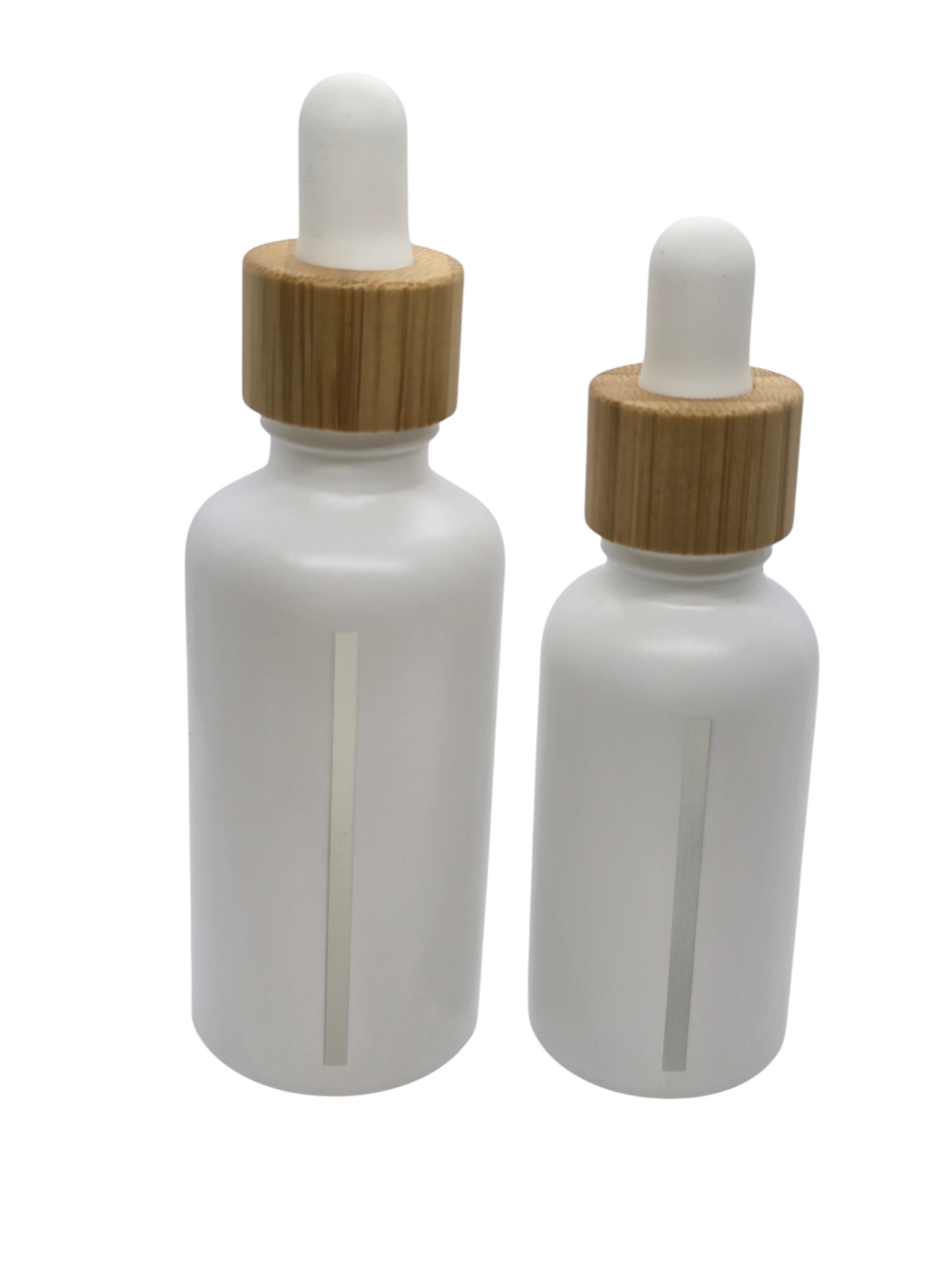 Matte white bamboo glass dropper bottles with window