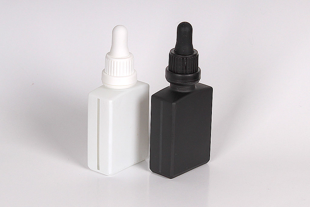 Matte White & Black Rectangle Glass Dropper Bottle With Window 30 Ml