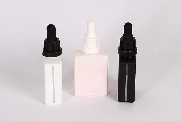 Matte White & Black Rectangle Glass Dropper Bottle With Window 30 Ml