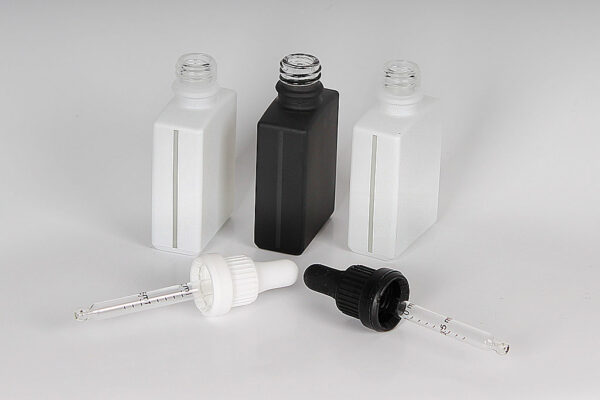 Matte White & Black Rectangle Glass Dropper Bottle With Window 30 Ml