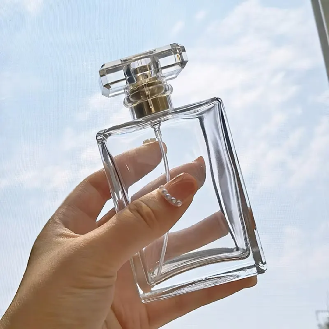 Crimp neck Perfume glass bottles with spray pump/Bonnet Cap (15MM neck size)