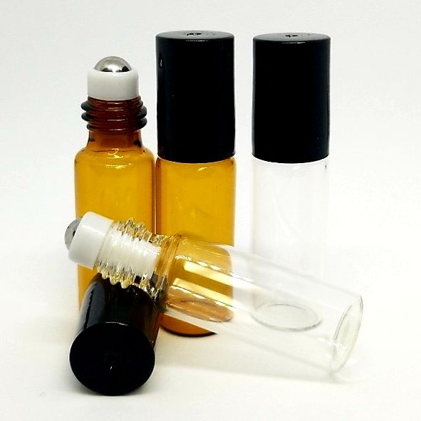 Glass Roll On Bottles 5ml W/ Steel Ball And Caps