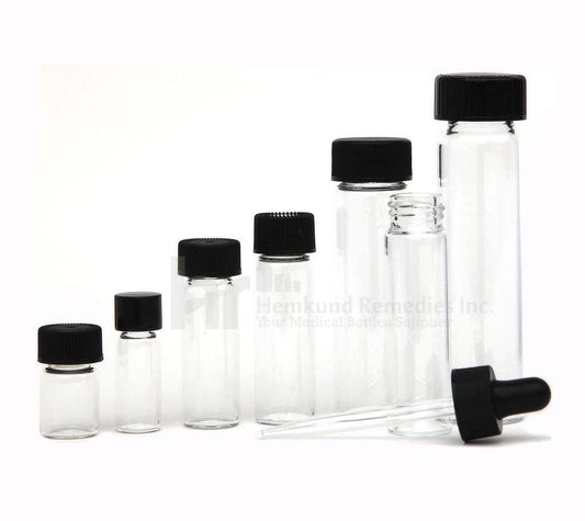 Clear Glass Vials Black Cap | Glass Vials Black Cap | hemkundinc