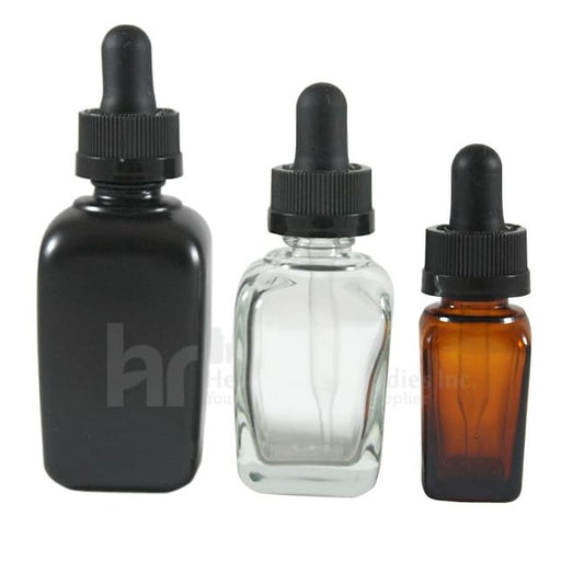 Square Glass Bottles W/ Black Glass Droppers