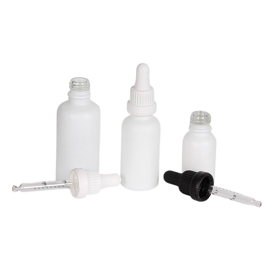 White frosted glass bottle with glass dropper